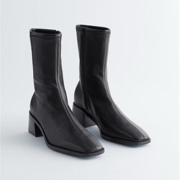 & Other Stories leather chunky heeled ankle sock boots...